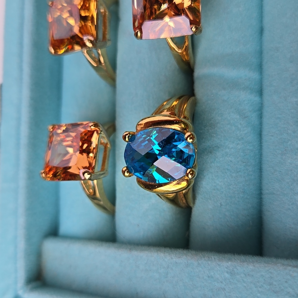 Blue Topaz Sterling Silver 925 ring gold plated outside size 9 unseix ring - Picture 3 of 17